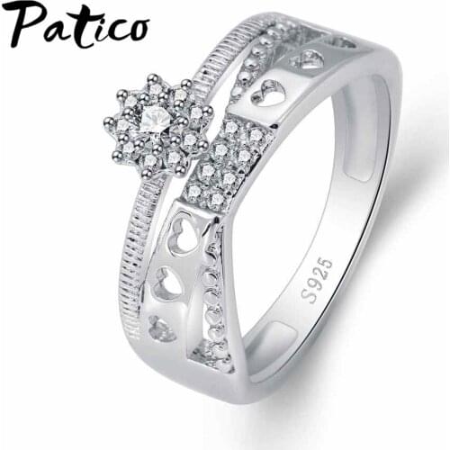 Sparkling 925-Sterling-Silve-Jewelry Women Date Ring with Clear aaa Austrian Crystal Flower Lines Wide Circle Lady Bague