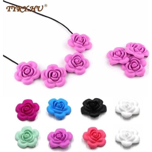 TYRY.HU 10pcs Silicone Beads Flower Accessories DIY Necklace Pacifier Chain Bracelet Baby Teething BPA Free Silicone teether Toy