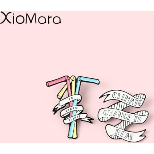 Save the Earth Enamel Pins Prohibition of Plastic Straws Brooches Lapel Badges Wholesale Pin Cartoon Jewelry Gifts for Friend