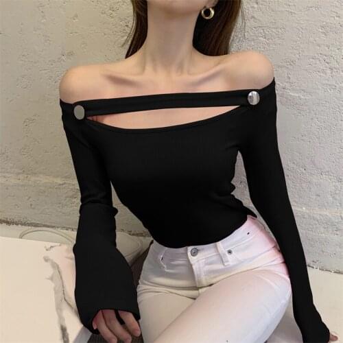 T shirt Women Sexy Deep V-Neck Halter Sleeveless Solid Color Tshirt Women Autumn Punk Club Button Street Style Crop Corset 2021