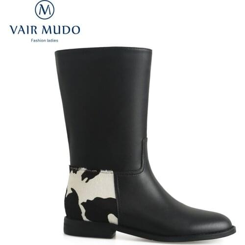 VAIR MUDO Autumn Winter Mid-Calf Boots Shoes Thick Bottom Black Concise Footwear Eelgant Fashion Boots Shoes Women WM-X152-C