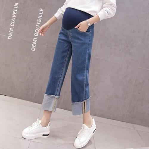 Latest Wide Leg 9/10 Length Maternity Jeans Pregnant Woman Loose Spring Summer Pants Elastic Waist Trousers Pregnancy Clothes