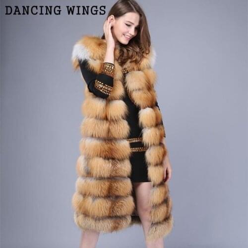 Winter Warm Womens Genuine Silver Fox Fur Long Vest Striped Sleeveless Natural Fox Fur Waistcoat