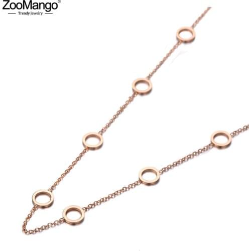 ZooMango Trendy Titanium Stainless Steel CZ Crystal Round Circle Choker Necklaces For Women Chic Charm Pendant Necklace ZN19201