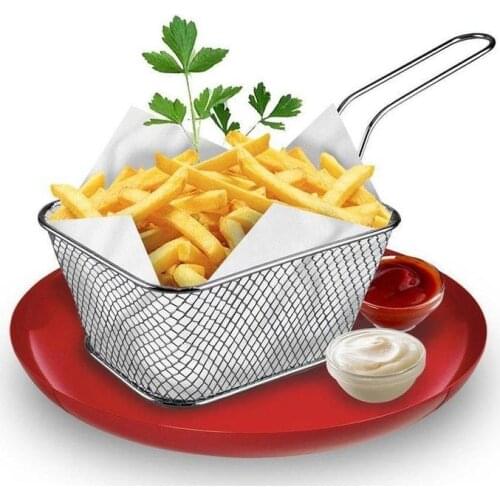 1pc Stainless Steel Metal Basket Serving Food Presentation Cooking Tools Kitchen Mini Fry Storage Housewares French Fries Basket