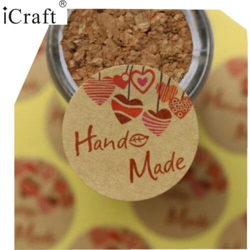 1200pcs Kraft Hand Made Seal Sticker,Gift Paper Lable Stickers "with Red heart printing"