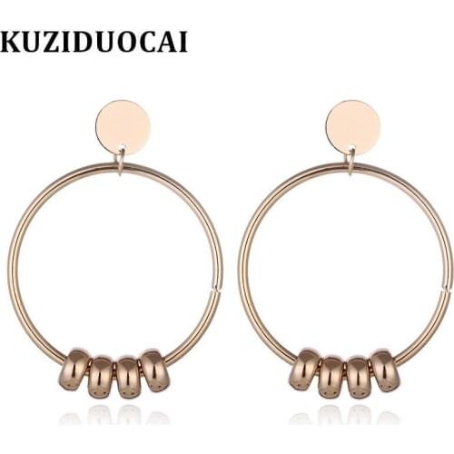 316 Stainless Steel Kuziduocai New Fashion High-end Jewelry Minimalism Punk Large Size Circle Beaded Drop Earrings For Women