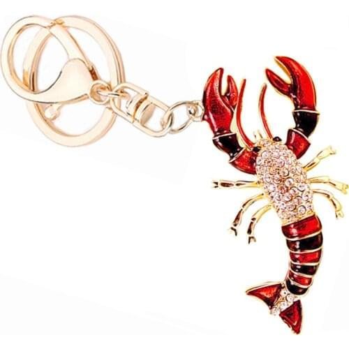 5PCS Rhinestone Crayfish Keychain Fashion Novelty Car Key Chains Holder Charm Women Bag Decoration Jewelry Gift Wholesale R020