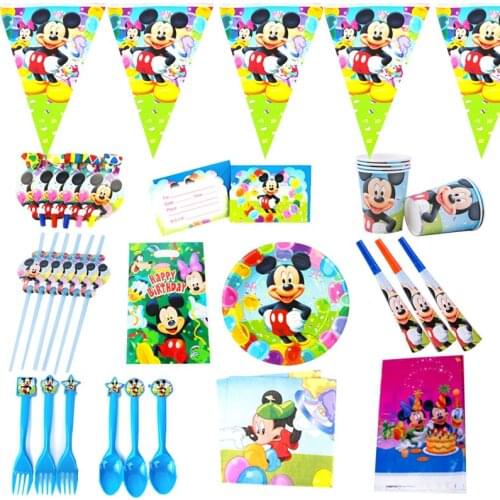 78pcs Disney Mickey Mouse Theme Set Disposable Tableware for 12 Kids Mickey Paper Plate Cups Birthday Party Baby Shower Supplies