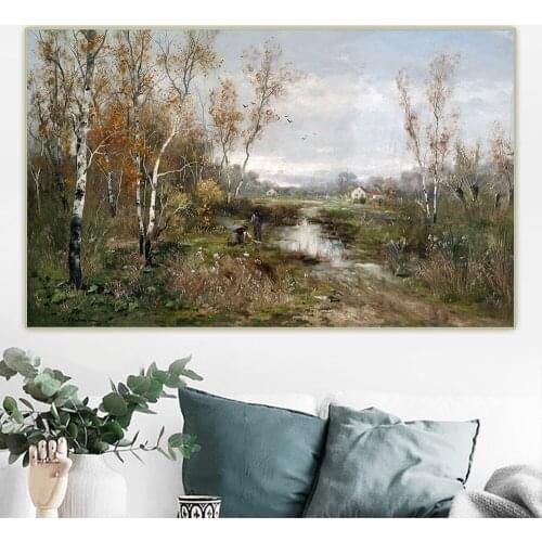 Adolf Kaufmann《Autumn moor landscape》Canvas Oil Painting Aesthetic Poster Picture Wall Hanging Decor Home Living Room Decoration