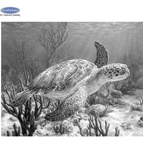 Black and white sea turtle marine life diy diamond painting full square round 5d diamond embroidery cross stitch mosaic crystal