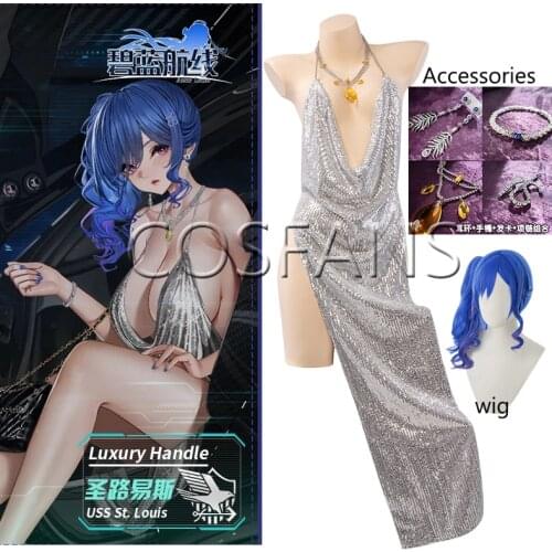 Anime! Azur Lane USS St. Louis Third Anniversary Dress Sexy Uniform Cosplay Costume Halloween Party Suit For Women Accessories