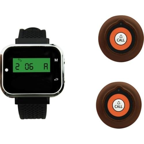 Wireless Guest Call System 1 Wrist Watch Receiver +2 Ultrathin Pager Transmitter for Fast Food Restaurant