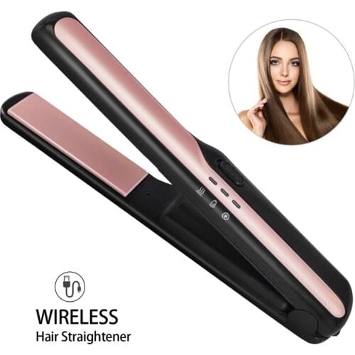 USB Cordless Anti-Static Flat Iron Hair Straightener, 2 in 1 Salon Dual Purpose Hair Straightener and Curler