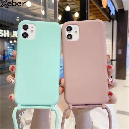 Liquid Silicone Necklace Phone Case For iPhone 12 Pro 13 11 XS Max X XR 6 6S 7 8 Plus SE Mini Lanyard Crossbody Cord Rope Cover