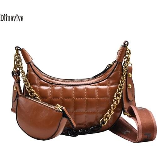 Diinovivo Fashion Plaid Crossbody Bag Coin Purse And Handbag Hobos Women Bag 2 Pieces Set Chain Wide Strap Shoulder Bag WHDV1790