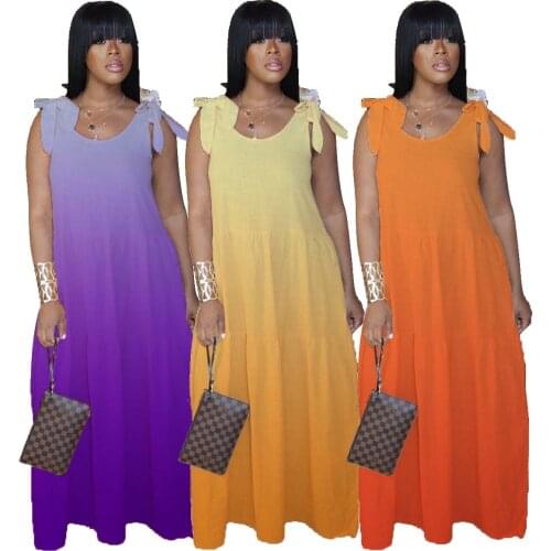 European and American sexy womens summer fashion personality sling, gradient color, casual long skirt, dress