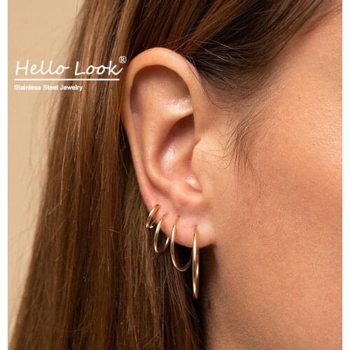HelloLook Fashion Stainless Steel Earring for Women Minimalist Thin Hoop Earrings Sets Trendy Earrings Jewelry Accessories