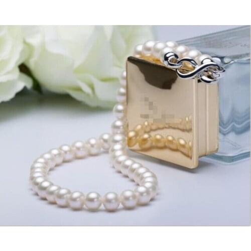 Classic 9-10mm round white pearl necklace 18" 36" silver clasp
