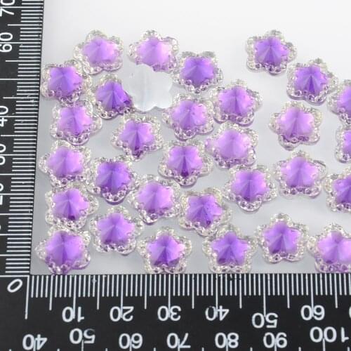 BOLIAO No Hole Glue 40Pcs 12*12mm ( 0.47*0.47in ) Flower Shape Purple Resin Rhinestone Flatback Clothes/Craft/Wedding Decoration