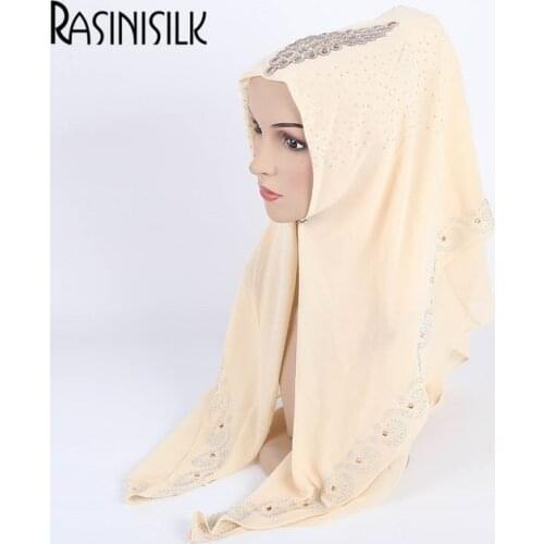 Beautiful Summer Chiffon Muslim Hijabs Square Scarf Exquisite Czech Rhinestone Pattern Islamic Long Shawl Headscarf 95x100cm