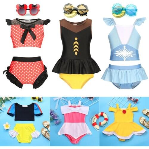 Baby Girls Minnie Swimsuit Elsa Anna Children Swimwear Cinderella Mermaid Toddler Swimming Costume Jasmine Kids BeachWear 1~8Y