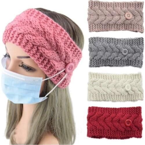 Fashion bow winter wool knit warm women headbands with buttons girl turban outdoor sports headwear hair ribbons hair accessories