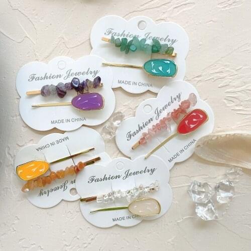 2020 New Natural Stone Hairpin Korean Version Of Dongdaemun Dripping Oil Word Clip Set Hair Accessories