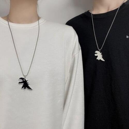 2 Pcs Couples Dino Necklaces For Women Men Matching Best Friend Trendy Promise Chains for Teens Neck Jewelry Ins