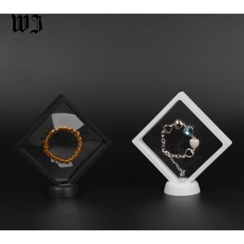 Floating Jewelry Display Case Plastic Frame Transprent Elastic Membrane For Ring Necklace Pendant Bracelet Pearl Amber 11*11cm