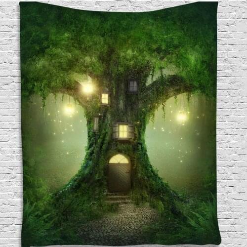 Psychedelic Natural Forest Printed Wall Hanging Tapestry Beautiful Hippie Bohemian Aesthetic Blanket Mural Decor 95X73cm