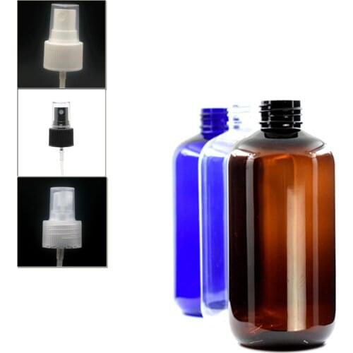 250ml empty boston round plastic bottle , clear pet bottle with black/white/transparent fine mist,sprayer bottle