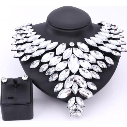 Luxury Gun Black Chain Crystal Bridal Statement Jewelry Set For Brides Necklace Earring Wedding Party Accessories Jewelry Sets