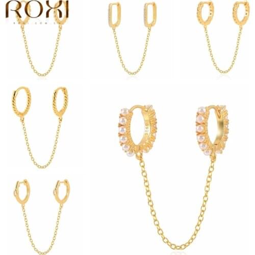 ROXI 925 Sterling Silver WomenS Earrings Round Micro Zircon Tassel Chain Earring Ear Piercing Hoop Earrings Jewelry Pendientes