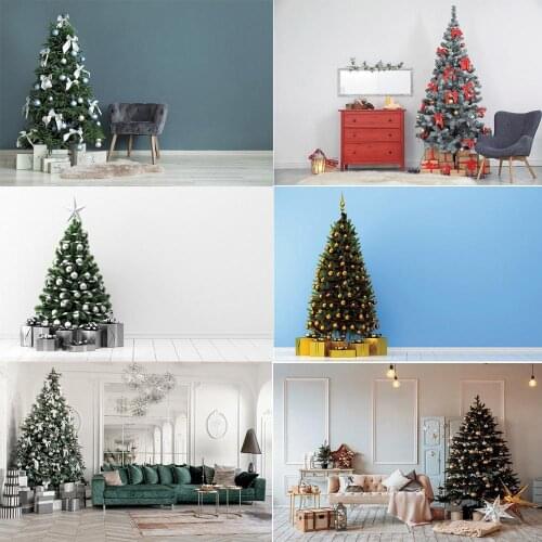 Christmas Tree Solid Wall Background Photography Blue White Grey Simple Style Portrait Kids Photocall Backdrops