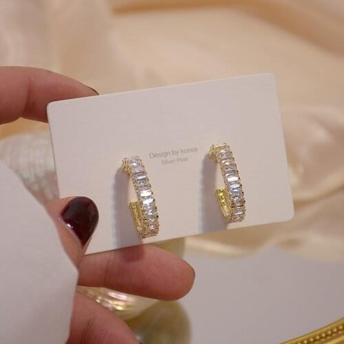 14K Real Gold Plated Fashion Jewelery C-shaped Crystal Exquisite Stud Earrings for Woman Holiday Party Elegant Zircon Earring