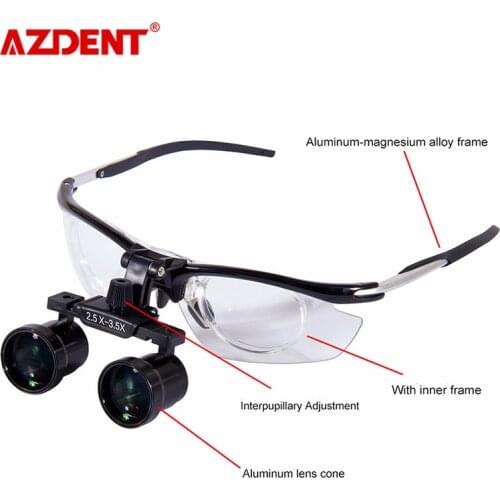 Dental Medical Binocular Loupe Aluminum Variable Loupes 2.5X-3.5X Zoom Magnifier Working Distance 300-550mm 250-300mm