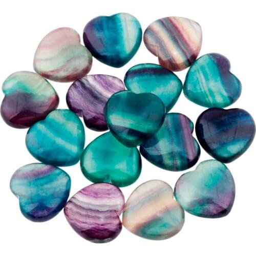 TUMBEELLUWA 1Lot (10Pc) Natural Fluorite Carved Puff Heart Worry Stone,Healing Palm Crystal 0.9"
