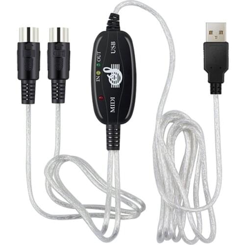 USB IN-OUT MIDI Cable Converter PC to Music Keyboard Adapter Cord