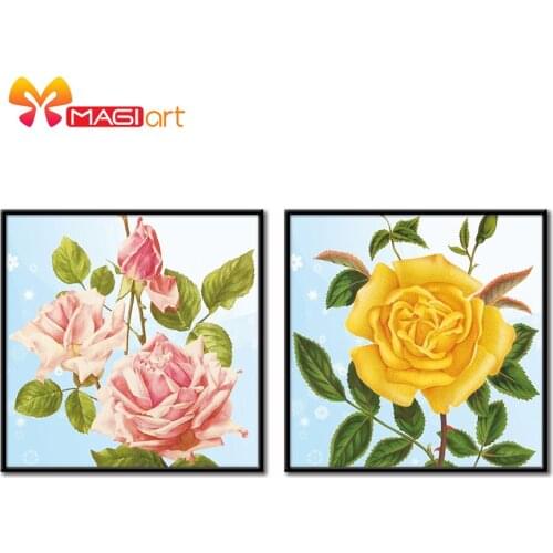 Cross stitch kits Embroidery needlework sets 11CT water soluble canvas patterns 14CT Pink and yellow roses-NCMF181