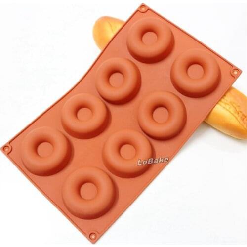 High quality 8 cavities dia. 6.4cm round donut shape silicone cake mold candy cookie biscuit doughnut moldes silikon form