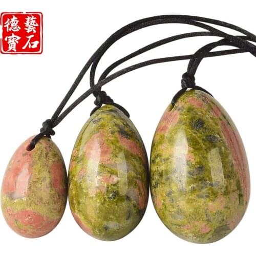 3 Pcs Drilled Unakite Yoni Eggs Crystal Egg Sphere Pelvic Kegel Exercise Vaginal Tightening Jade Eggs for Women Health Care