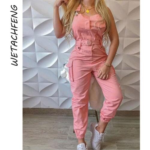 2021 Fashion Overalls For Women Summer Sleeveless Belt With Pocket Pants Female Jumpsuit Club Outfits One Piece Ladies Clothes