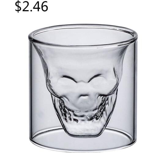 2-16PCS Skull Cup 25ML Double Transparent Glass Milk Cocktail Wine Drinkware Set Whiskey Vodka Water Coffee Wine Champagne Mugs