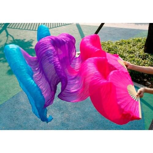 2017 female high quality Chinese silk veils dance fans Pair of belly dancing fans cheap hot sale rose+Purple+blue