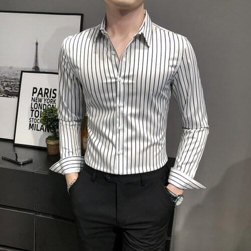 2021 New Mens Brand Fashion Business Casual Long Sleeve Striped Shirt Mens High Quality Slim Dress button Shirt size S-XXXL