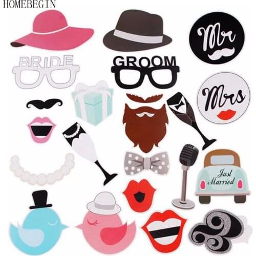 HOMEBEGIN 22Pcs Wedding Photo Booth Props Mr Mrs Just Married Romantic Marriage PhotoBooth Bridal Shower Party Supplies