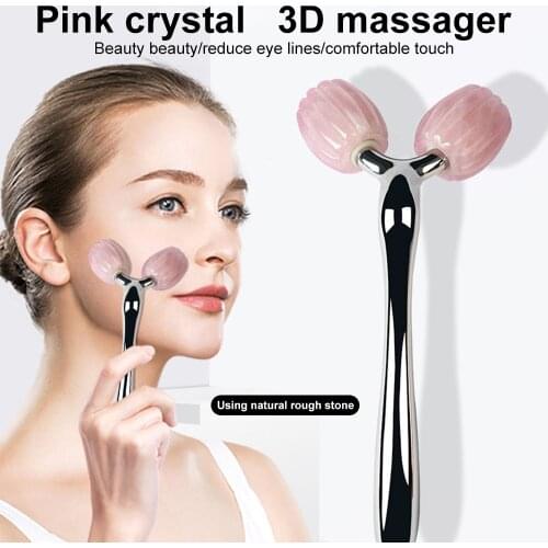 3d Rose Quartz Face Massage Roller Face Massager Roller Ball Wrinkles Lifting Jade Roller For Facial Slimming Massage Tool