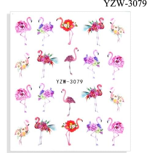 WUF 4pcs Holographic Ink Flower/Flamingo Stickers for Nails Reflective Watercolor Floral Sliders for Nail Design Manicure Decor
