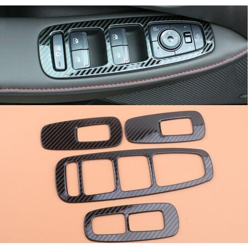 4pcs Carbon Fiber Style Inner Window Lift Switch Panel Cover Trim Frame Fit For Hyundai Sonata 2020-2021